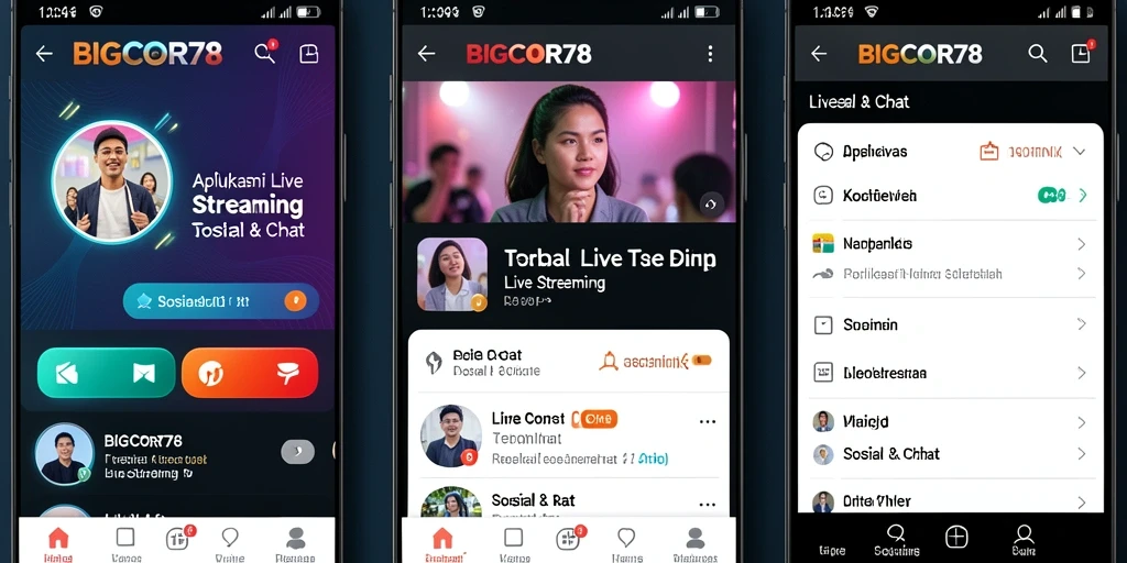Antarmuka pengguna <strong>BIGCOR78</strong> menampilkan fitur Live Streaming yang interaktif.