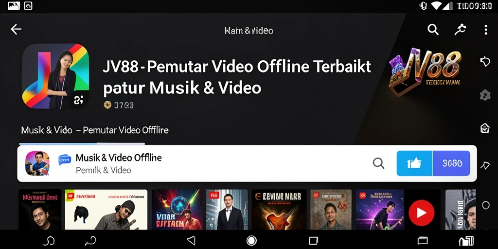 Tampilan antarmuka aplikasi Pemutar Video Offline JV88.