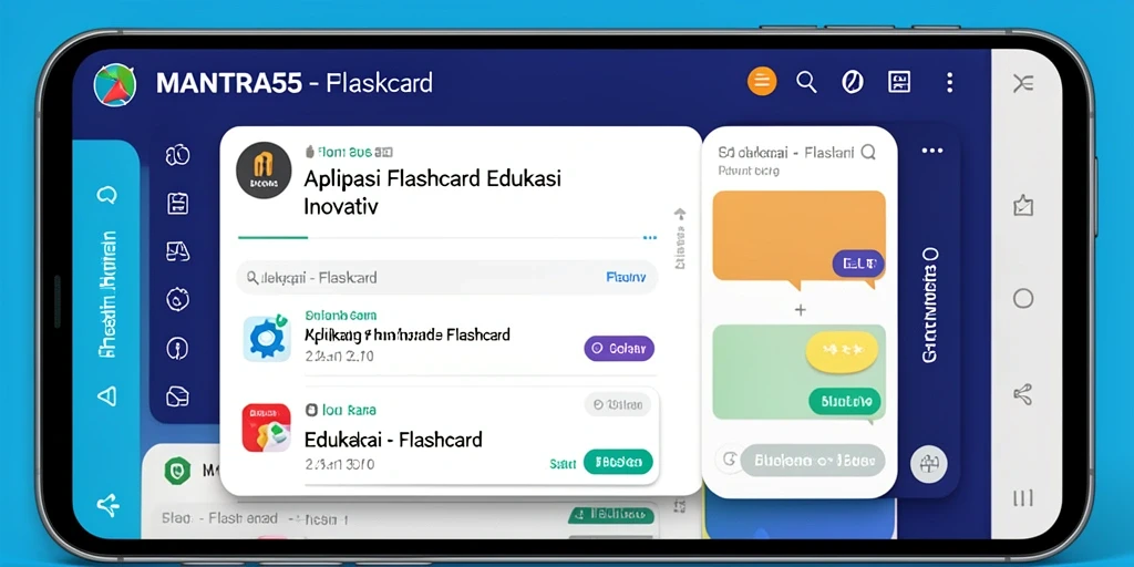 Antarmuka aplikasi MANTRA55 yang menarik dan interaktif untuk Flashcard.
