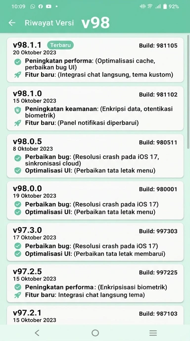Riwayat Versi v98: Pembaruan Terbaru untuk Pengguna Android